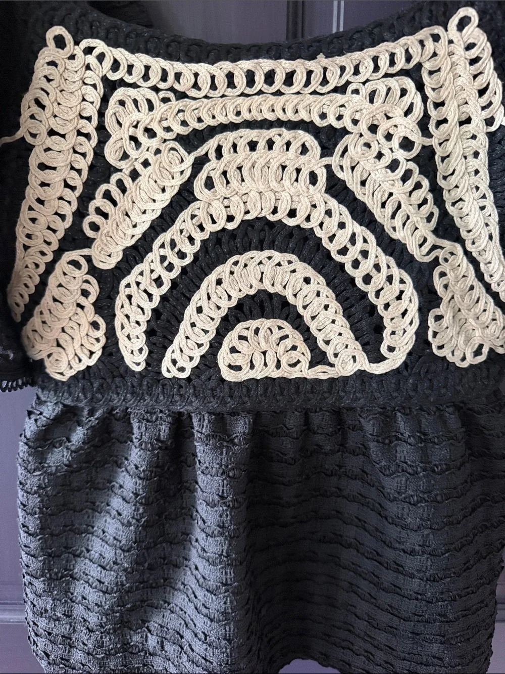 Anthropologie Black Tunic with Cream Crochet Bodice